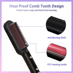 Embellet 2-in-1 Hair Straightener Brush & Curling Hot Comb